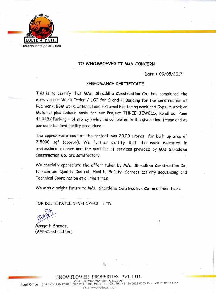 shraddha construction co. testimonial